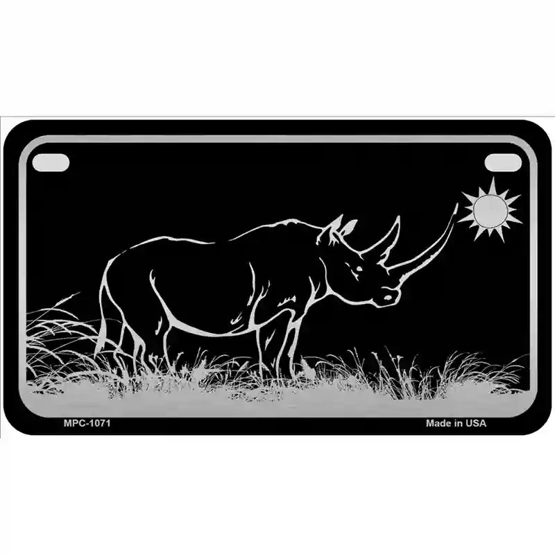 Rhino Black Brushed Chrome Novelty Metal License Plate 7" x 4" (MP)