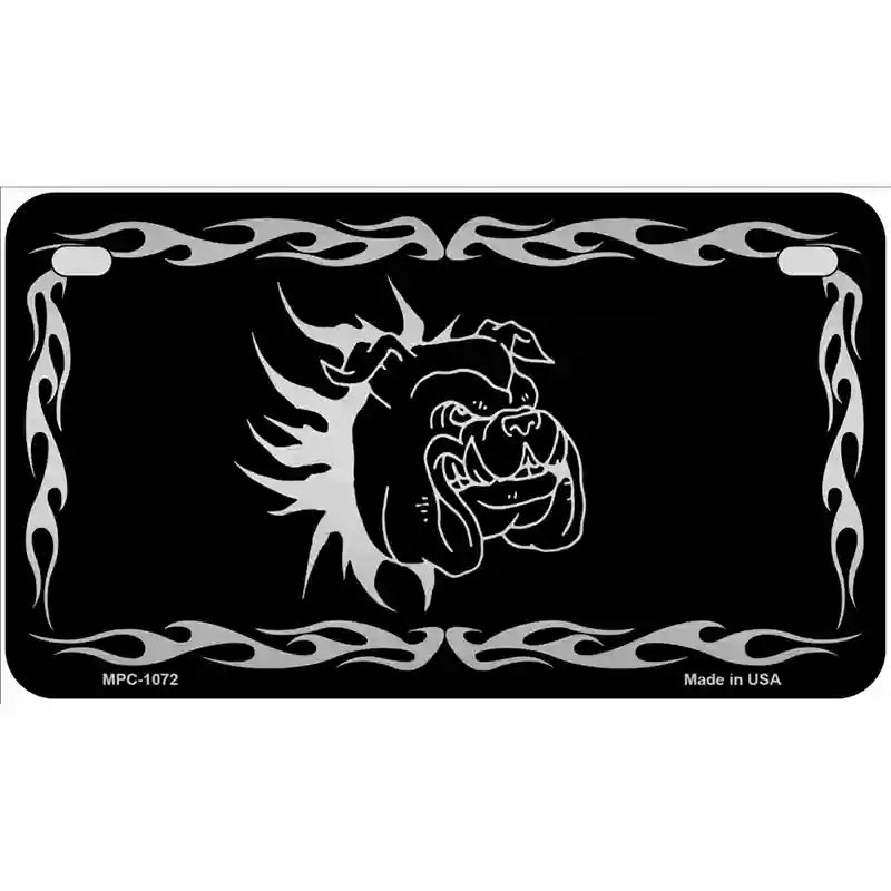 Dog In Flames Black Brushed Chrome Novelty Metal License Plate 7" x 4" (MP)