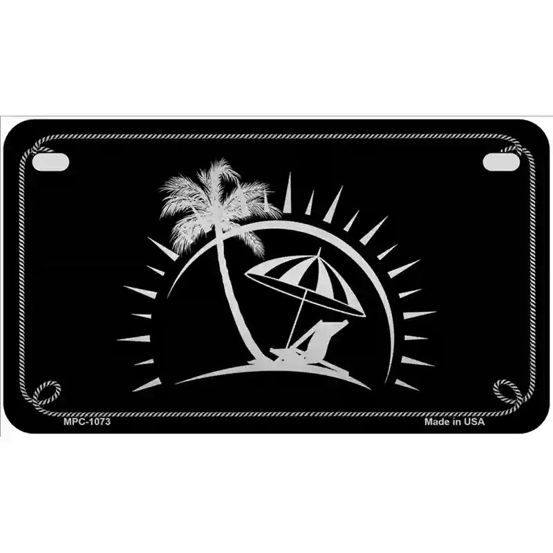 Beach Design Black Brushed Chrome Novelty Metal License Plate 7" x 4" (MP)