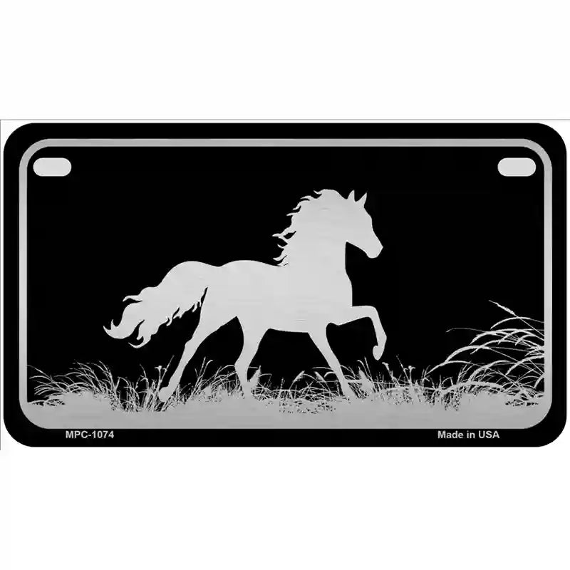 Horse Black Brushed Chrome Novelty Metal License Plate 7" x 4" (MP)