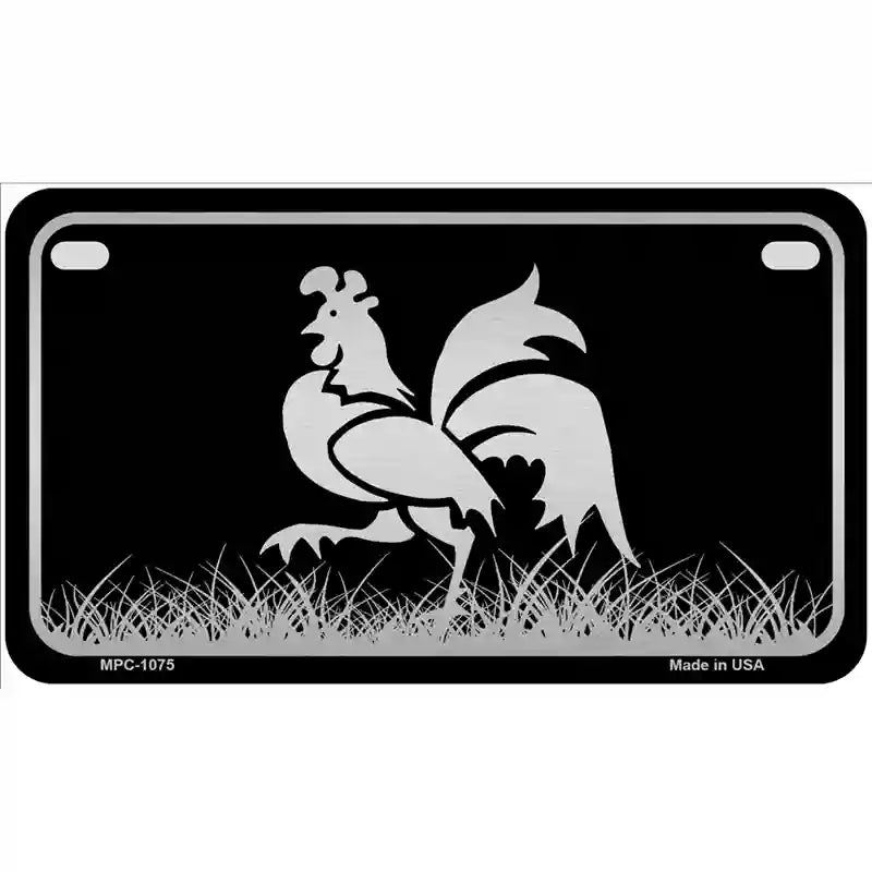 Rooster Black Brushed Chrome Novelty Metal License Plate 7" x 4" (MP)