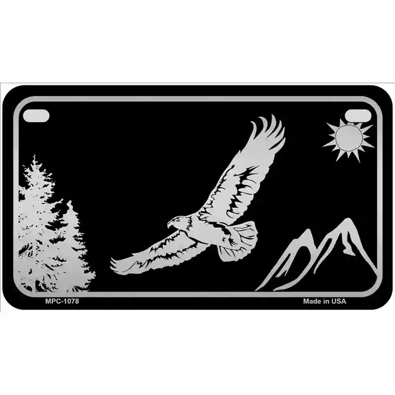 Eagle Black Brushed Chrome Novelty Metal License Plate 7" x 4" (MP)