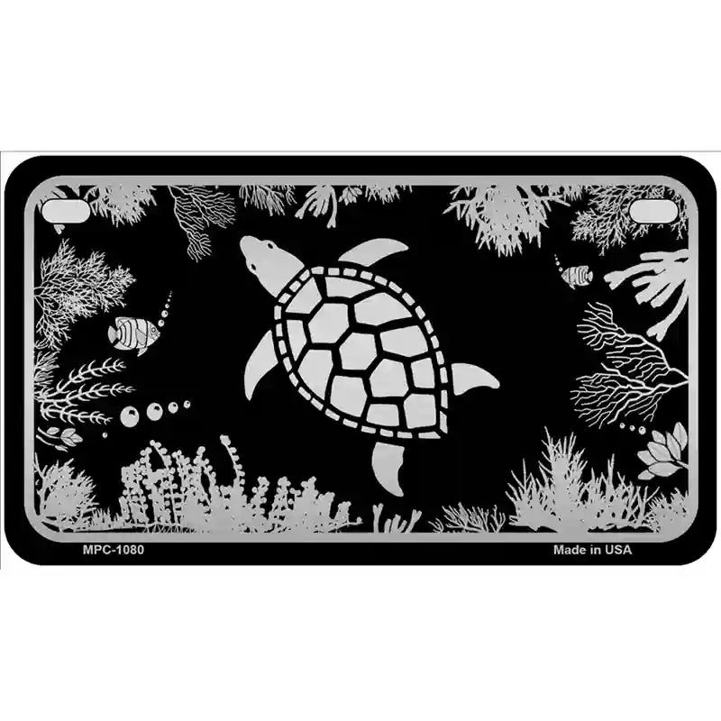 Turtle Black Brushed Chrome Novelty Metal License Plate 7" x 4" (MP)