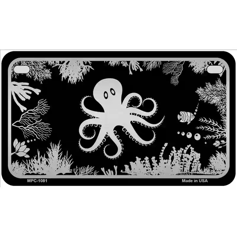 Octopus Black Brushed Chrome Novelty Metal License Plate 7" x 4" (MP)