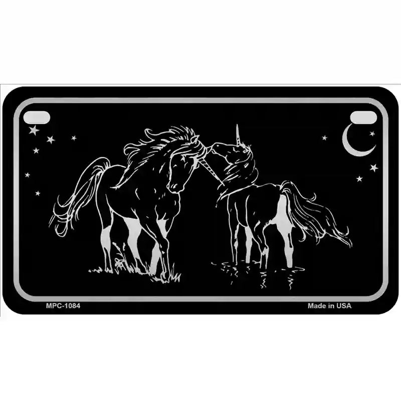 Unicorns Black Brushed Chrome Novelty Metal License Plate 7" x 4" (MP)