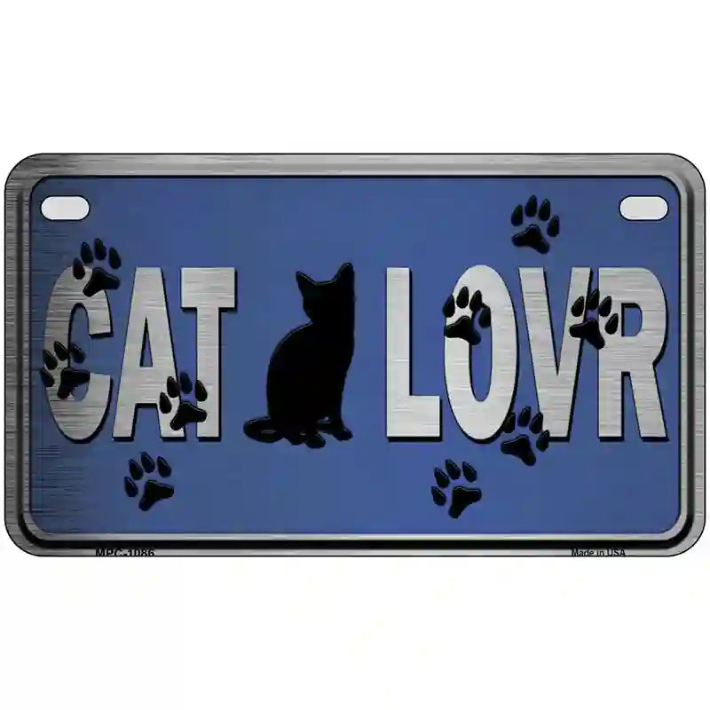 Cat Lover Blue Brushed Chrome Novelty Metal License Plate Tag 7" x 4" (MP)