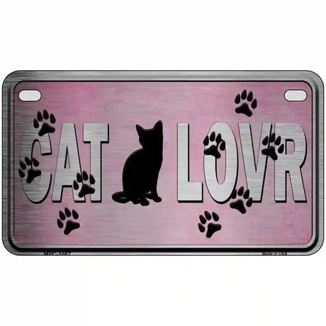 Cat Lover Pink Brushed Chrome Novelty Metal License Plate Tag 7" x 4" (MP)