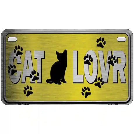 Cat Lover Yellow Brushed Chrome Novelty Metal License Plate Tag 7" x 4" (MP)