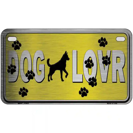 Dog Lover Yellow Brushed Chrome Novelty Metal License Plate Tag 7" x 4" (MP)