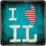 I Love Illinois Novelty Metal Square Sign 6" (MSQ)