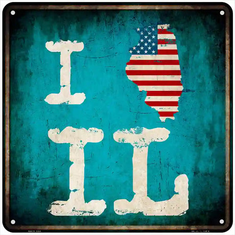 I Love Illinois Novelty Metal Square Sign 6" (MSQ)