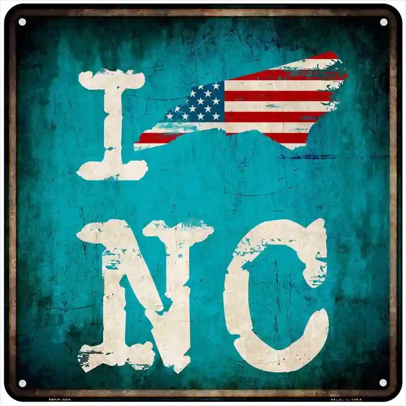 I Love North Carolina Novelty Metal Square Sign 6" (MSQ)