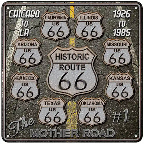 Route 66 Black Top Novelty Metal Square Sign 6" (MSQ)