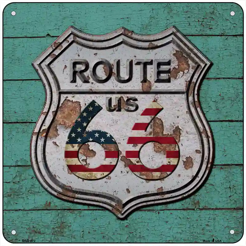 Route 66 Vintage On Wood Novelty Metal Square Sign 6" (MSQ)