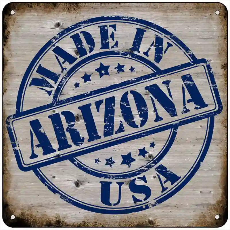 Arizona Stamp On Wood Novelty Metal Square Sign 6" (MSQ)