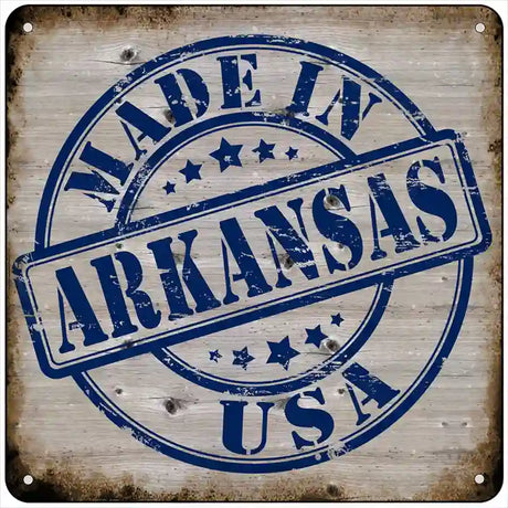 Arkansas Stamp On Wood Novelty Metal Square Sign 6" (MSQ)