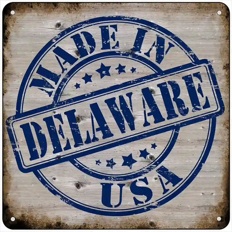 Delaware Stamp On Wood Novelty Metal Square Sign 6" (MSQ)