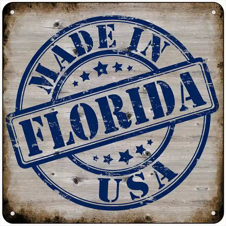 Florida Stamp On Wood Novelty Metal Square Sign 6" (MSQ)