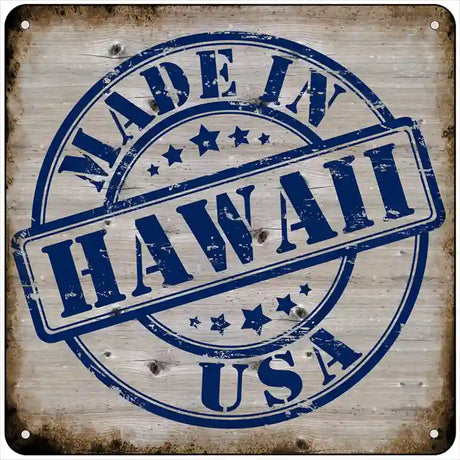 Hawaii Stamp On Wood Novelty Metal Square Sign 6" (MSQ)