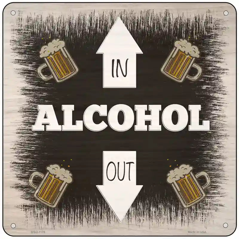 Alcohol In and Out Novelty Metal Square Sign 6" (MSQ)