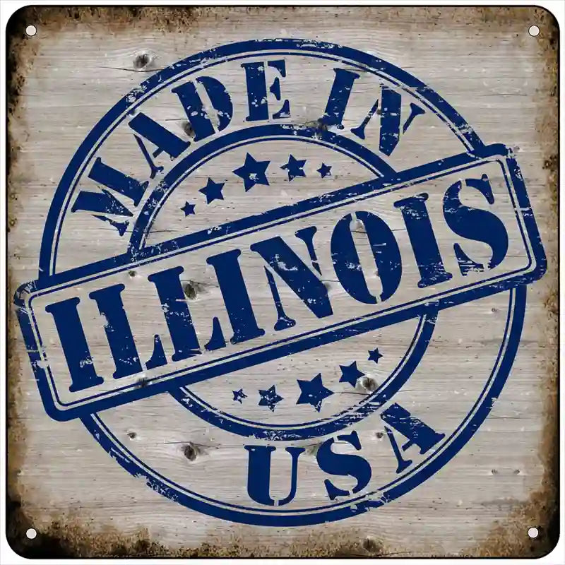 Illinois Stamp On Wood Novelty Metal Square Sign 6" (MSQ)