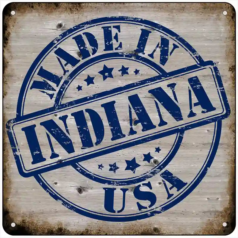 Indiana Stamp On Wood Novelty Metal Square Sign 6" (MSQ)