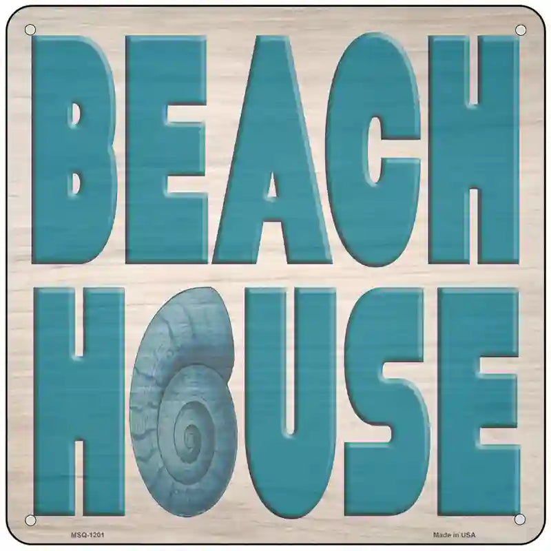 Beach House Seashell Novelty Metal Square Sign 6" (MSQ)