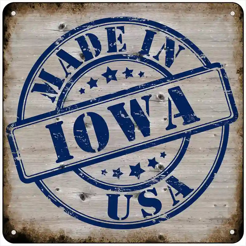 Iowa Stamp On Wood Novelty Metal Square Sign 6" (MSQ)