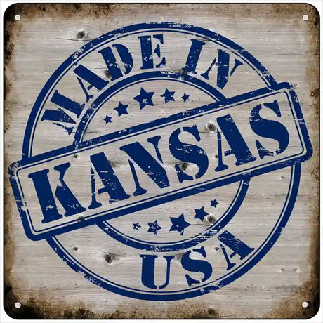 Kansas Stamp On Wood Novelty Metal Square Sign 6" (MSQ)