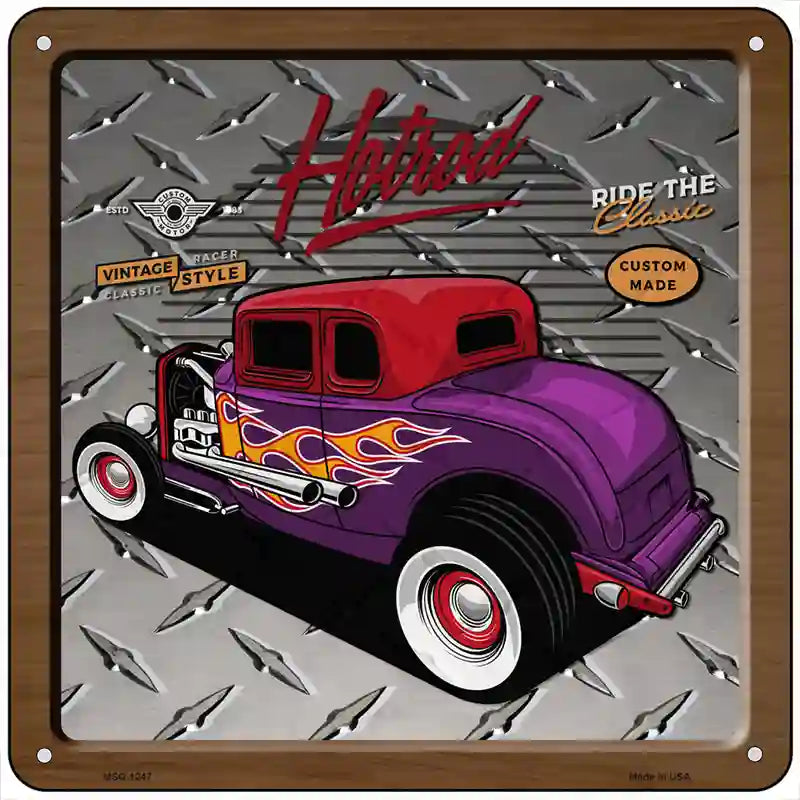 Purple Flames Hotrod Novelty Metal Square Sign 6" (MSQ)