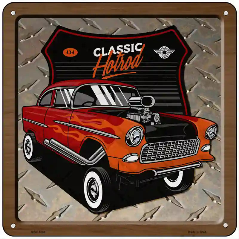 Classic Hotrod Flames Novelty Metal Square Sign 6" (MSQ)