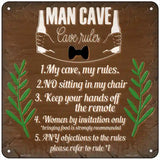 Man Cave 5 Rules Novelty Metal Square Sign 6" (MSQ)