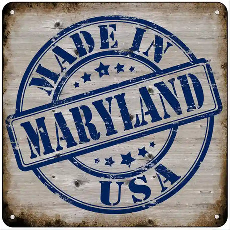 Maryland Stamp On Wood Novelty Metal Square Sign 6" (MSQ)