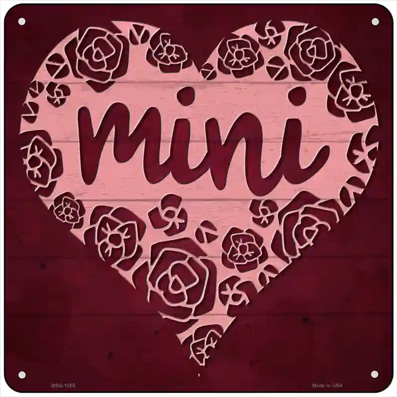 Mini Heart Rose Novelty Metal Square Sign 6" (MSQ)