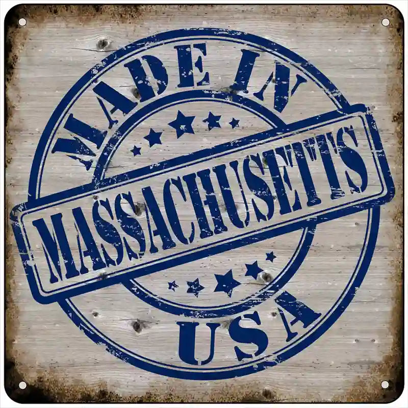 Massachusetts Stamp On Wood Novelty Metal Square Sign 6" (MSQ)