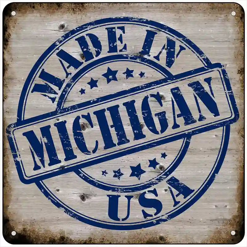 Michigan Stamp On Wood Novelty Metal Square Sign 6" (MSQ)