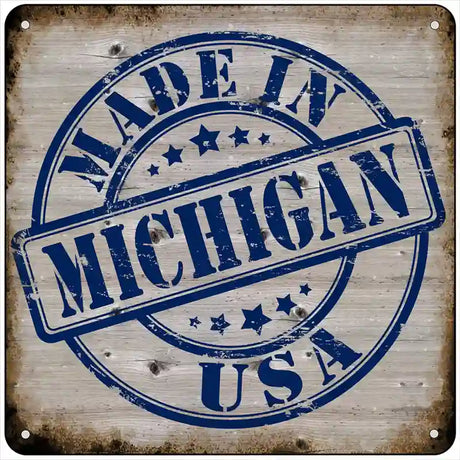 Michigan Stamp On Wood Novelty Metal Square Sign 6" (MSQ)