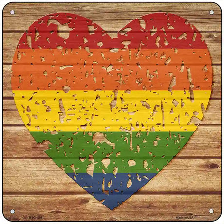 Distressed Heart Rainbow Novelty Metal Square Sign 6" (MSQ)