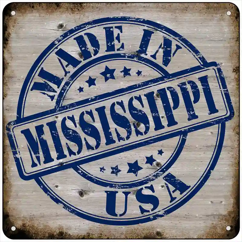 Mississippi Stamp On Wood Novelty Metal Square Sign 6" (MSQ)