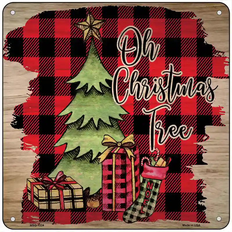 Oh Christmas Tree Red Novelty Metal Square Sign 6" (MSQ)