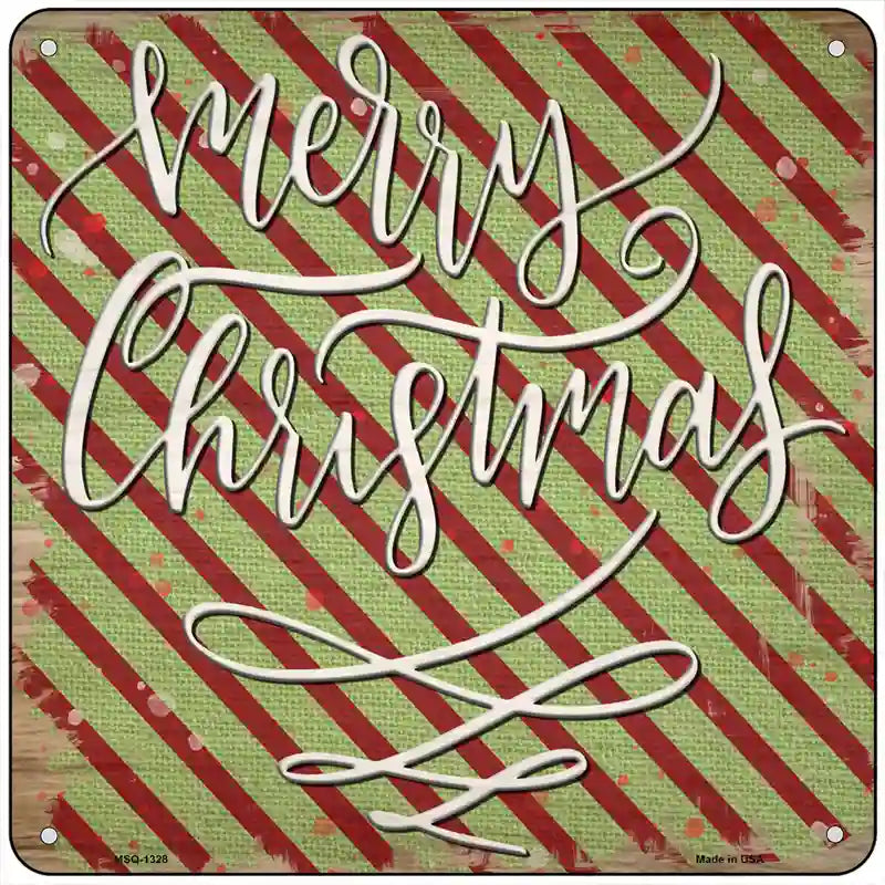 Merry Christmas Red and Green Novelty Metal Square Sign 6" (MSQ)