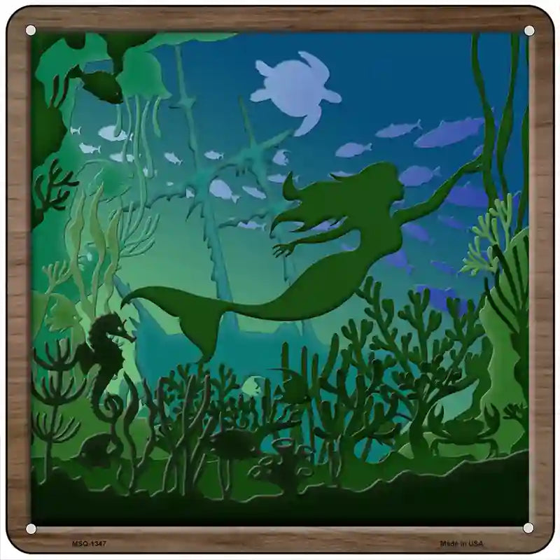 Mermaid Shadow Box Novelty Metal Square Sign 6" (MSQ)