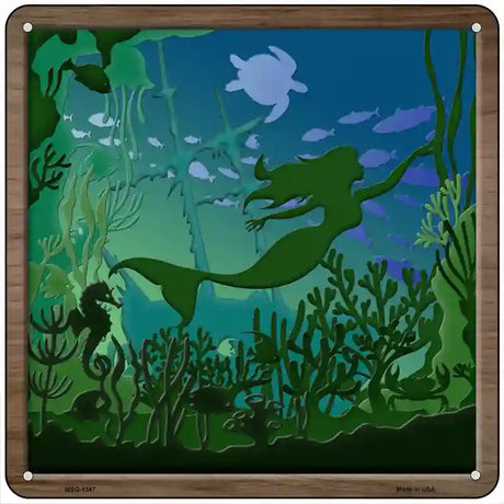 Mermaid Shadow Box Novelty Metal Square Sign 6" (MSQ)