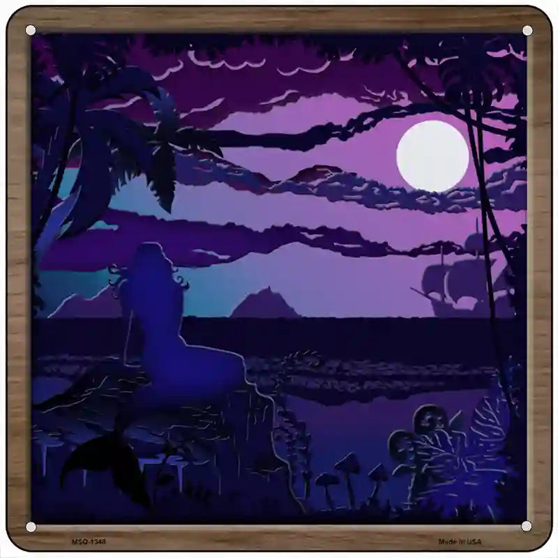 Mermaid on Rock Shadow Box Novelty Metal Square Sign 6" (MSQ)