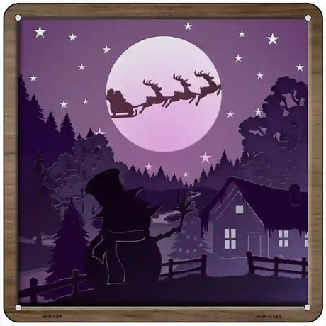 Santa Over Snowman Shadow Box Novelty Metal Square Sign 6" (MSQ)