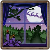 Santa Through Window Novelty Metal Square Sign 6" (MSQ)