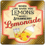 Make Strawberry Lemonade Gold Novelty Metal Square Sign 6" (MSQ)