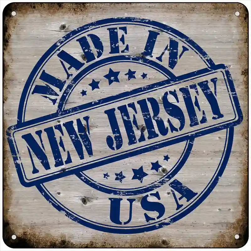 New Jersey Stamp On Wood Novelty Metal Square Sign 6" (MSQ)