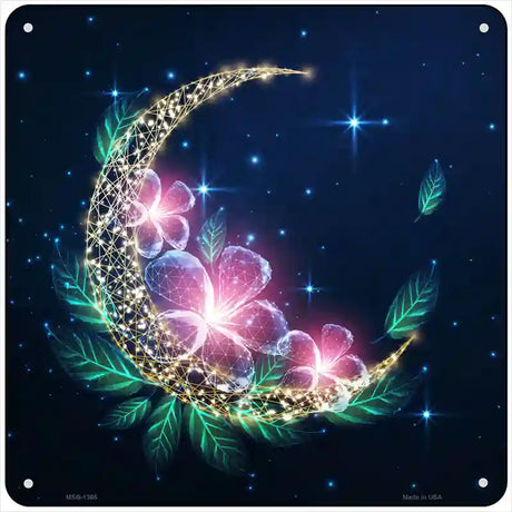 Moon and Flowers Novelty Metal Square Sign 6" (MSQ)