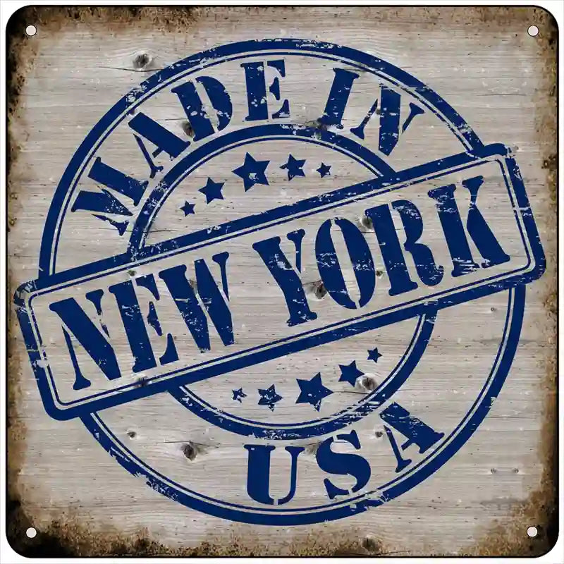 New York Stamp On Wood Novelty Metal Square Sign 6" (MSQ)